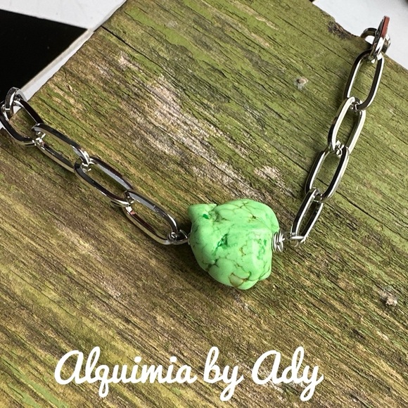 Apple green turquoise chunky choker necklace - Picture 1 of 2